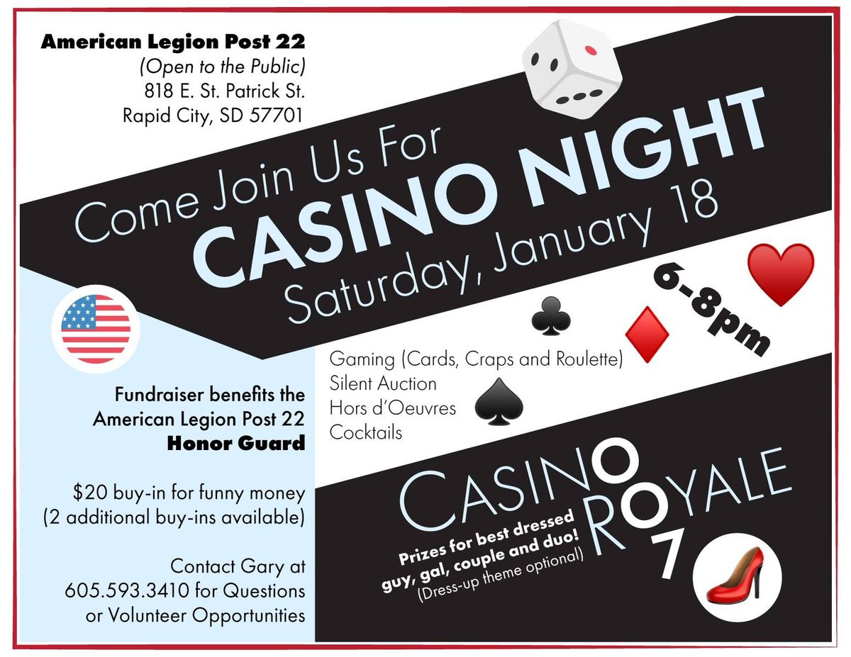 Casino Night at Post 22: Casino Royale theme benefitting Honor Guard