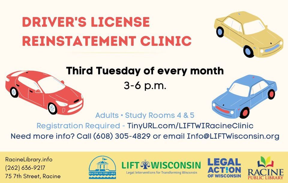 Drivers License Reinstatement Clinic, Racine Public Library, 19 March 2024