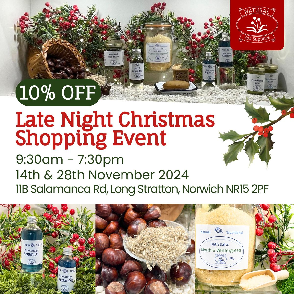 \ud83c\udf84 Late Night Christmas Shopping Event - Natural Spa Supplies \ud83c\udf84