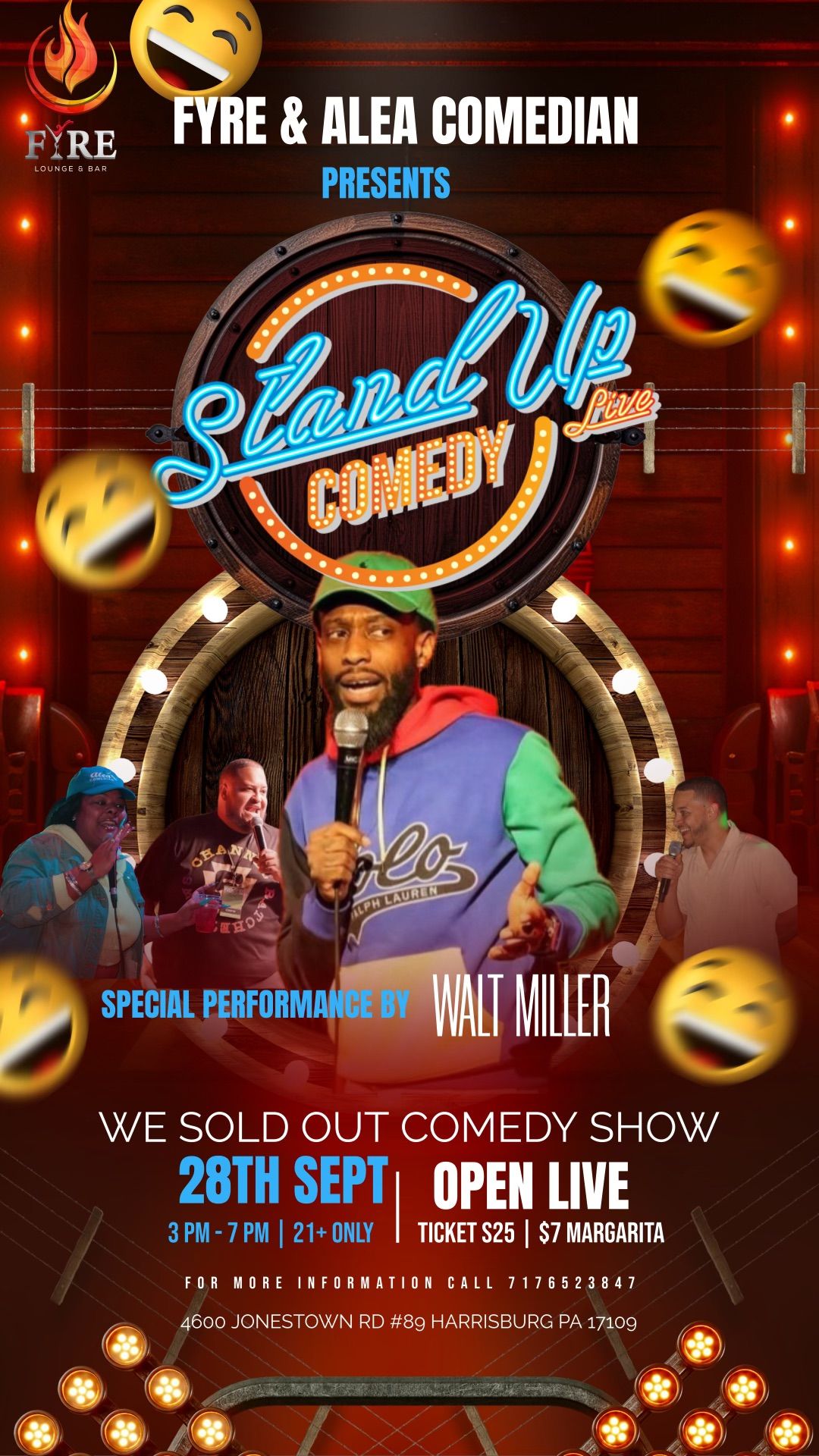 Live stand up comedy special guest Walt miller 