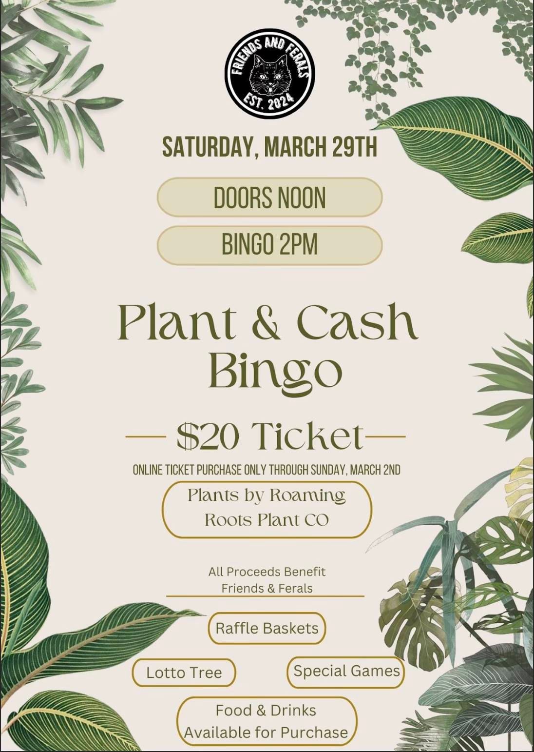 SOLD OUT!! Plant Bingo Benefitting Friends & Ferals