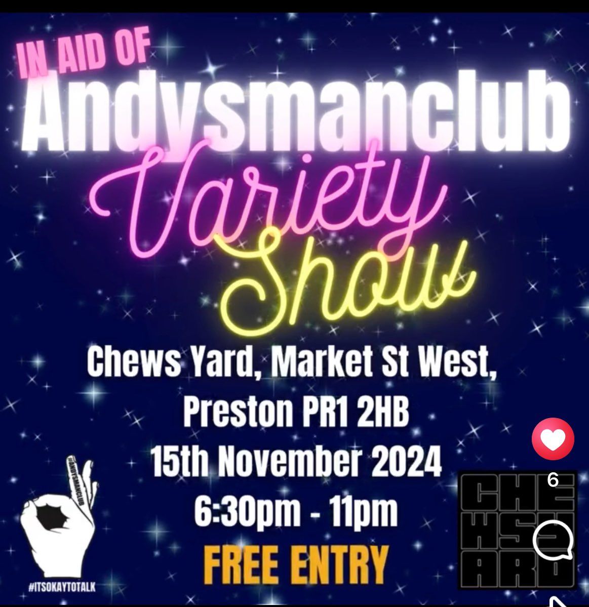 Variety Show in aid of Andy's Man Club at Chew's Yard