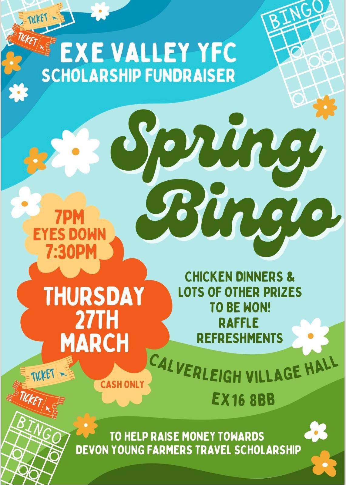 Exe Valley YFC Travel Scholarship Fundraiser Spring Bingo