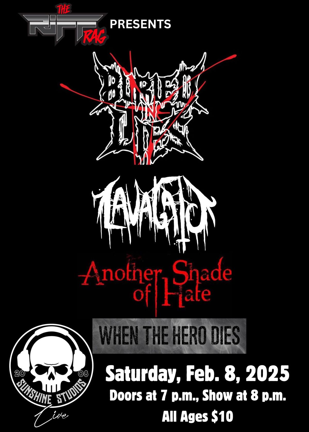 The Riff Rag presents Buried in Lies, LavaGato, Another Shade of Hate &  When the Hero Dies