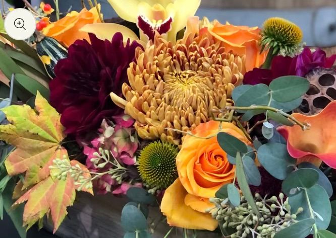 Fall Harvest Fresh Flower Arrangement with elements and Gourds