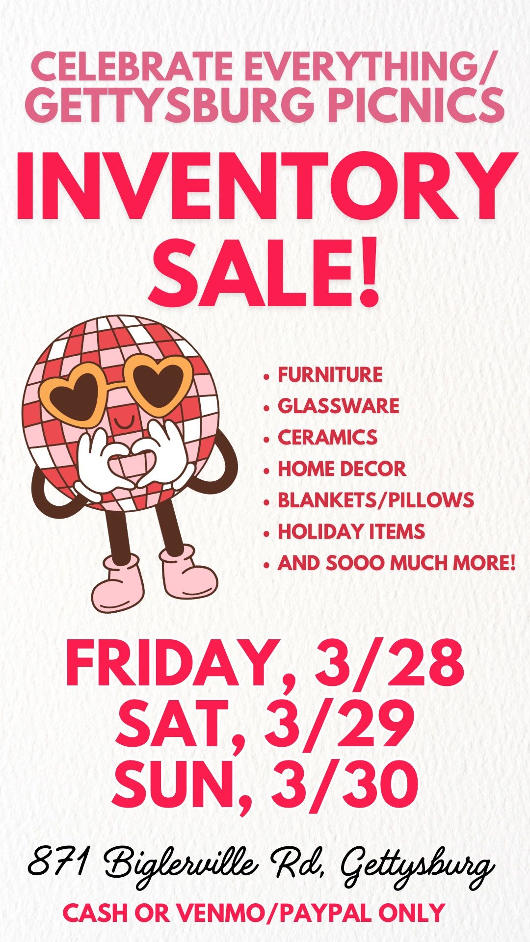 Gettysburg Picnics Inventory Garage Sale!