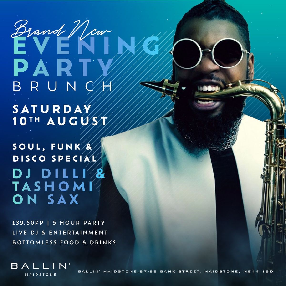 Brand New Evening Party Brunch with Special Guests Dilli & Tashomi on Sax