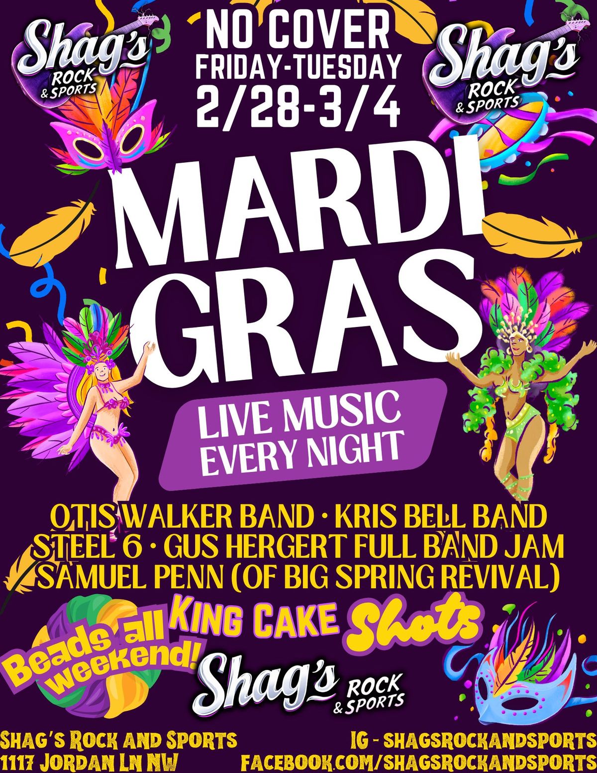 MARDI GRAS FREE FRIDAY w\/Otis Walker Band LIVE@Shag's