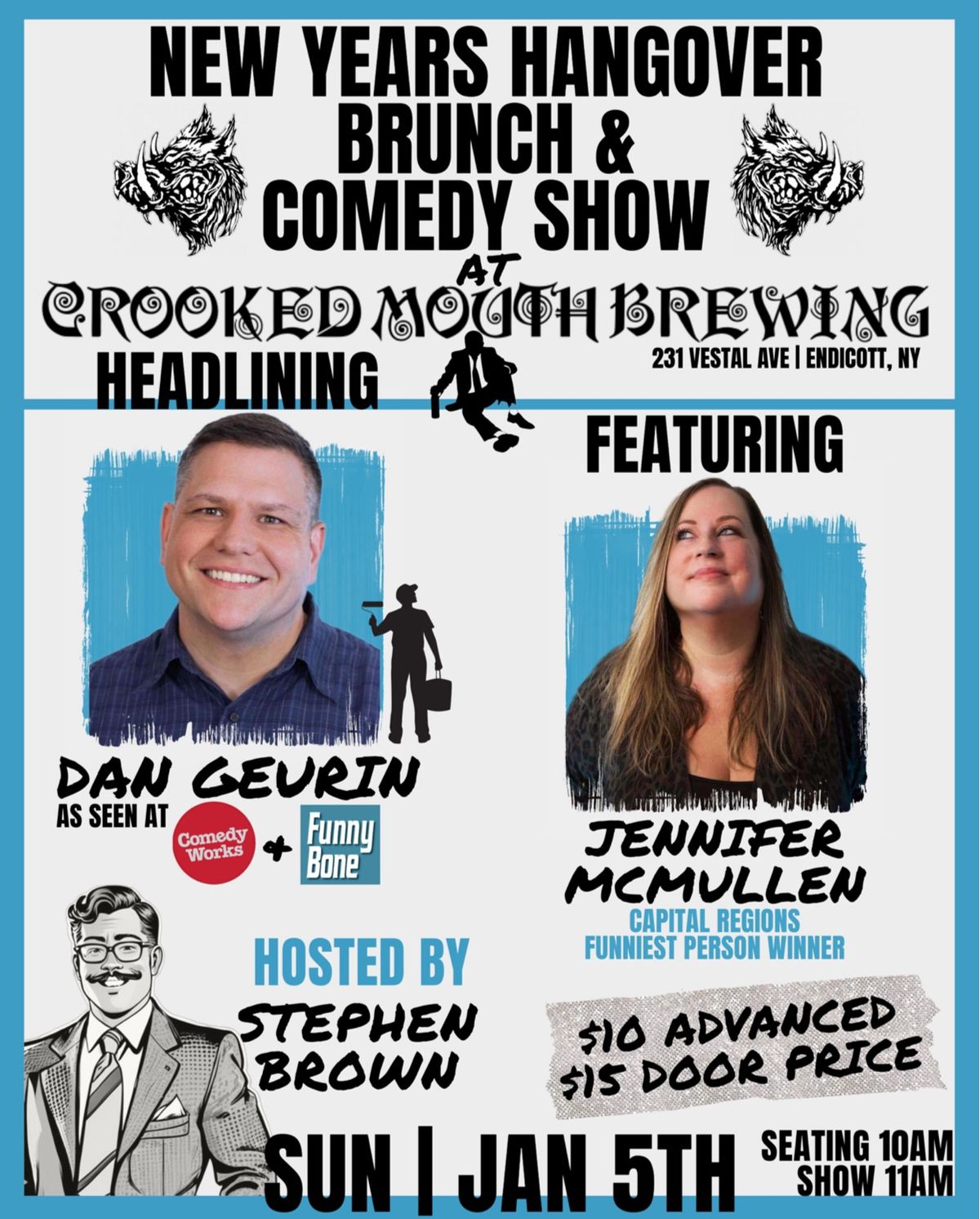 New Year\u2019s Hangover Comedy Brunch at Crooked Mouth Brewing