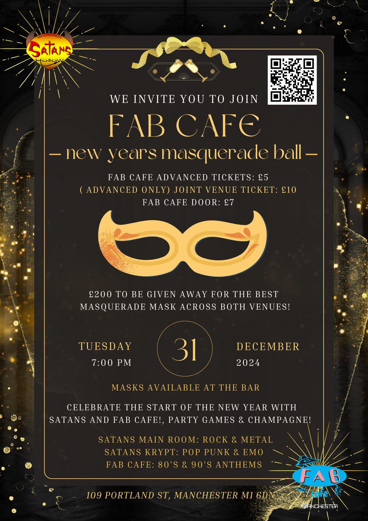 Fab Cafe and Satan's Hollow New Year\u2019s Eve Masquerade Party