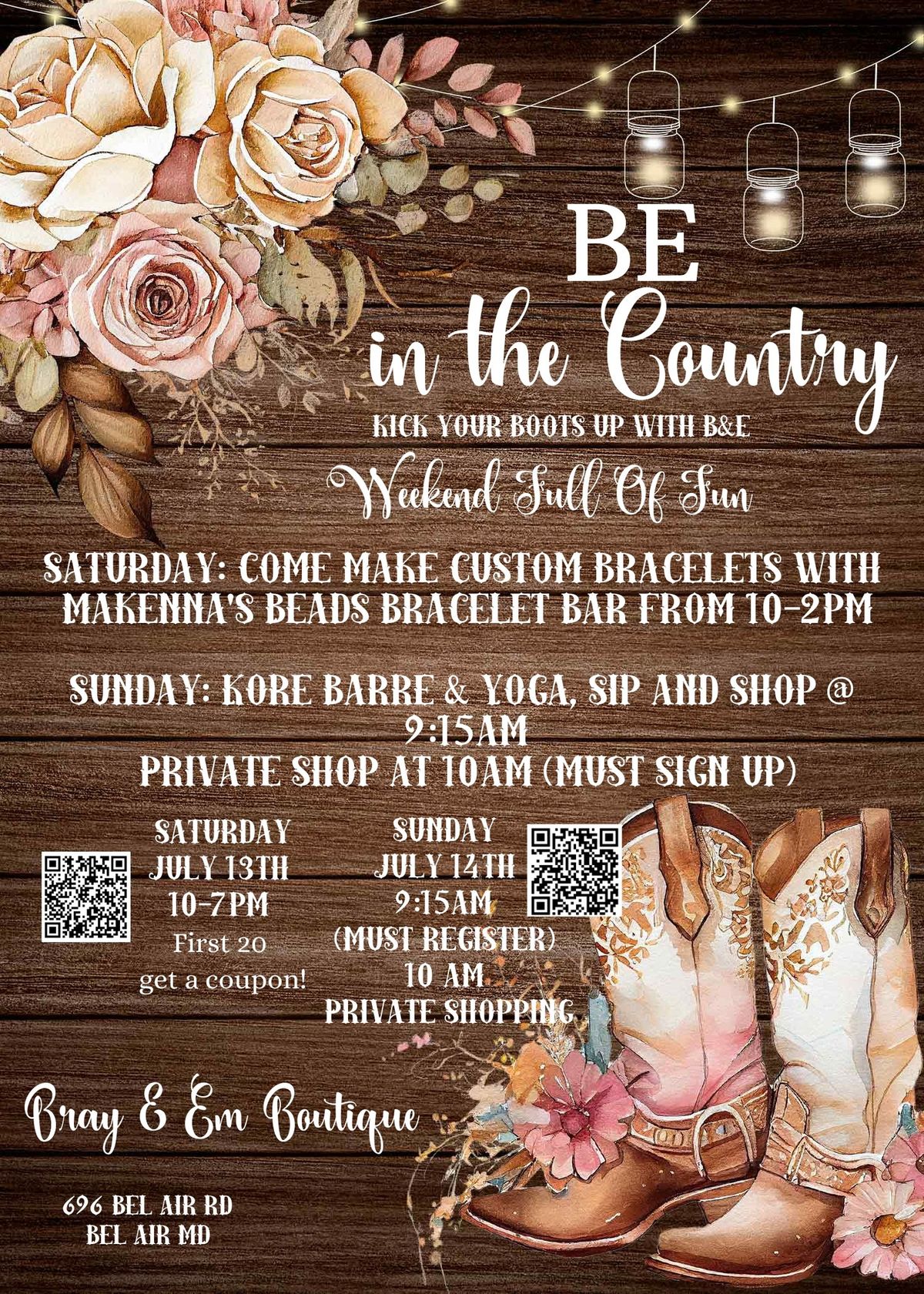 BE In The Country w\/Makenna's Beads & Barre Sip and Shop 