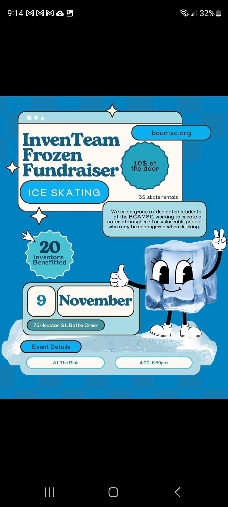 InvenTeam Frozen Fundraiser (Open Skate) $10 Cash to Skate and $3 skate Rental