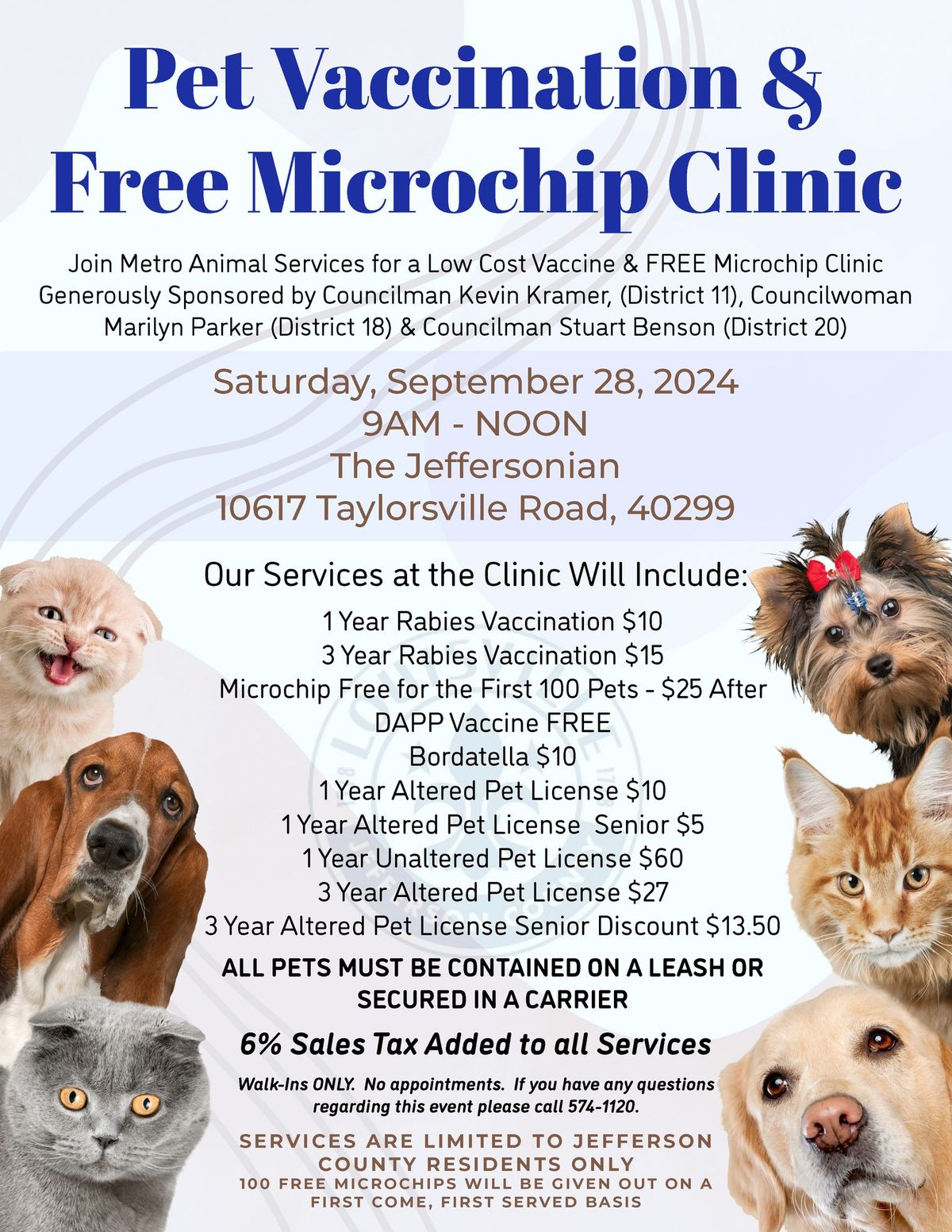 Pet Vaccination & Free Microchip Clinic Sept. 28, 2024