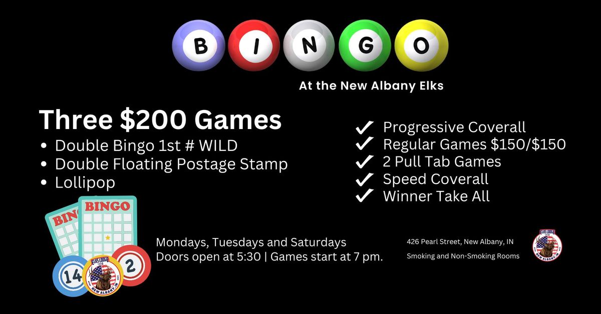 Bingo - Saturdays at New Albany Elks