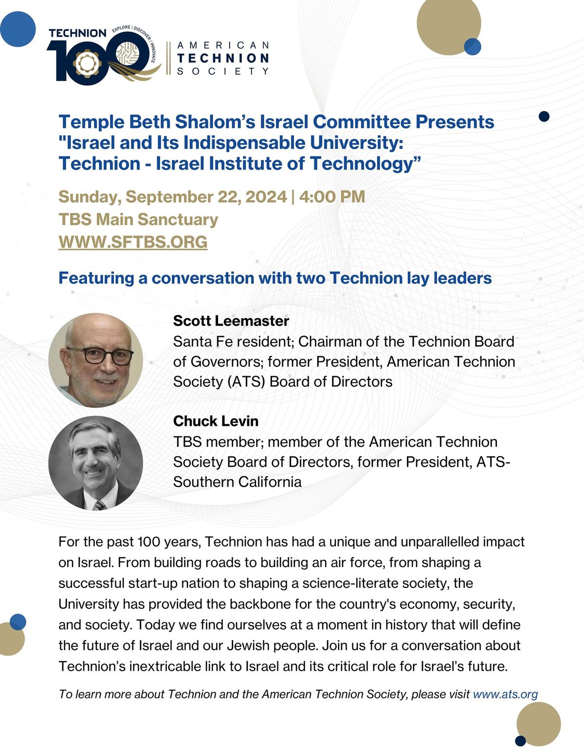 Temple Beth Shalom Israel Committee Presents "Israel and Its Indispensable University: TECHNION 