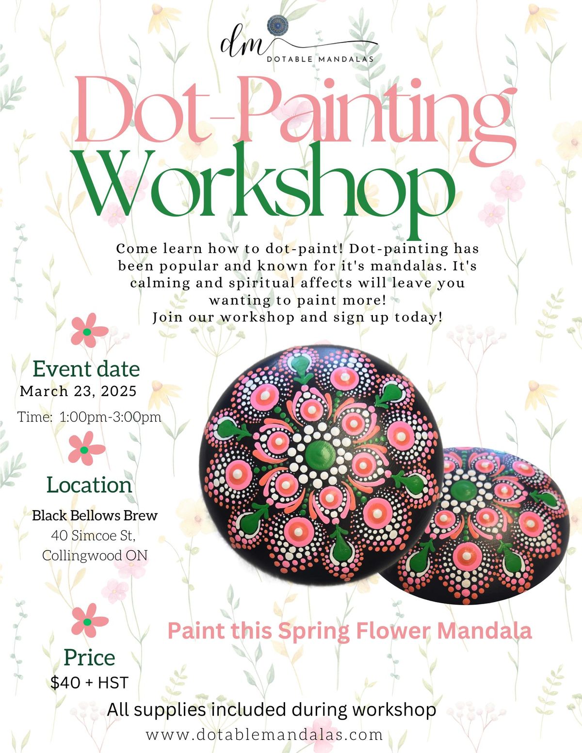 Collingwood- Spring Flower 4" Rock Dot-Paint Night