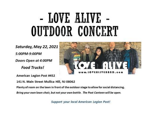 Love Alive Outdoor Concert American Legion Post 452 Mullica Hill 22 May 21