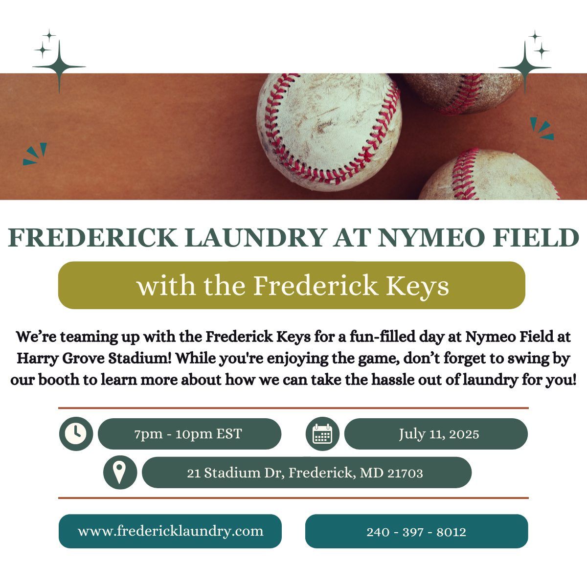 Frederick Laundry at Nymeo Field with the Frederick Keys