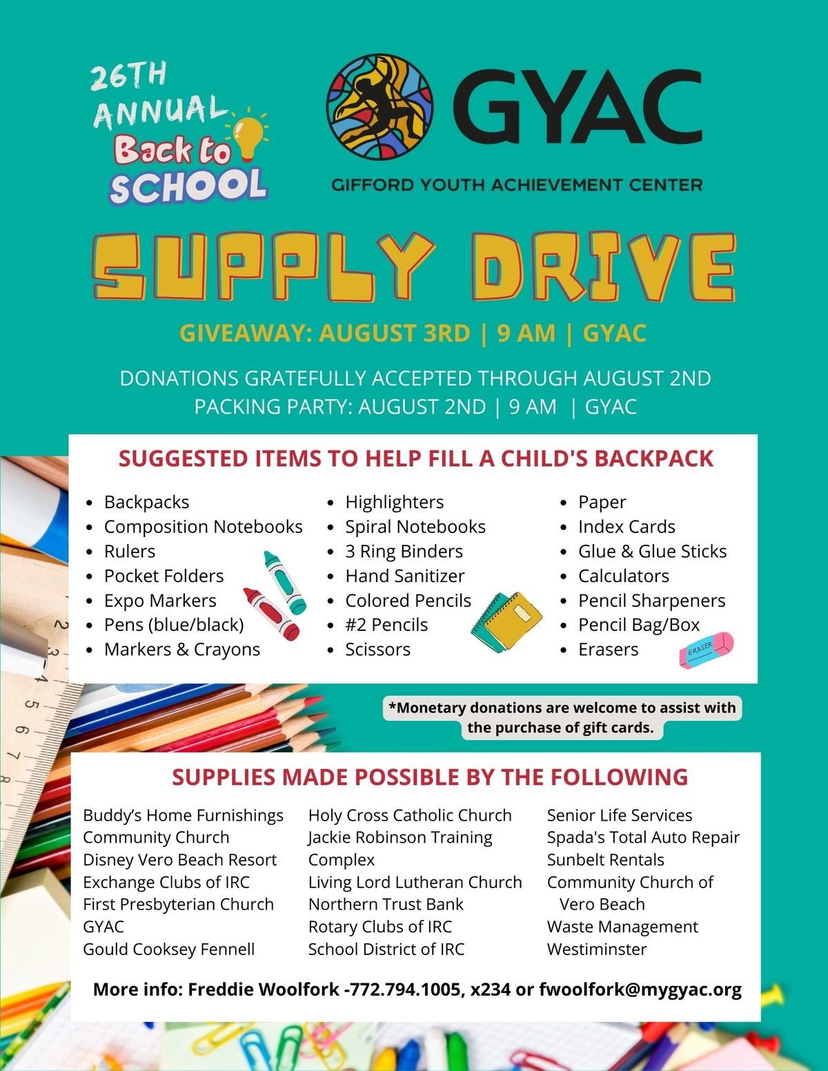 GYAC's 26th Annual Back to School Giveaway