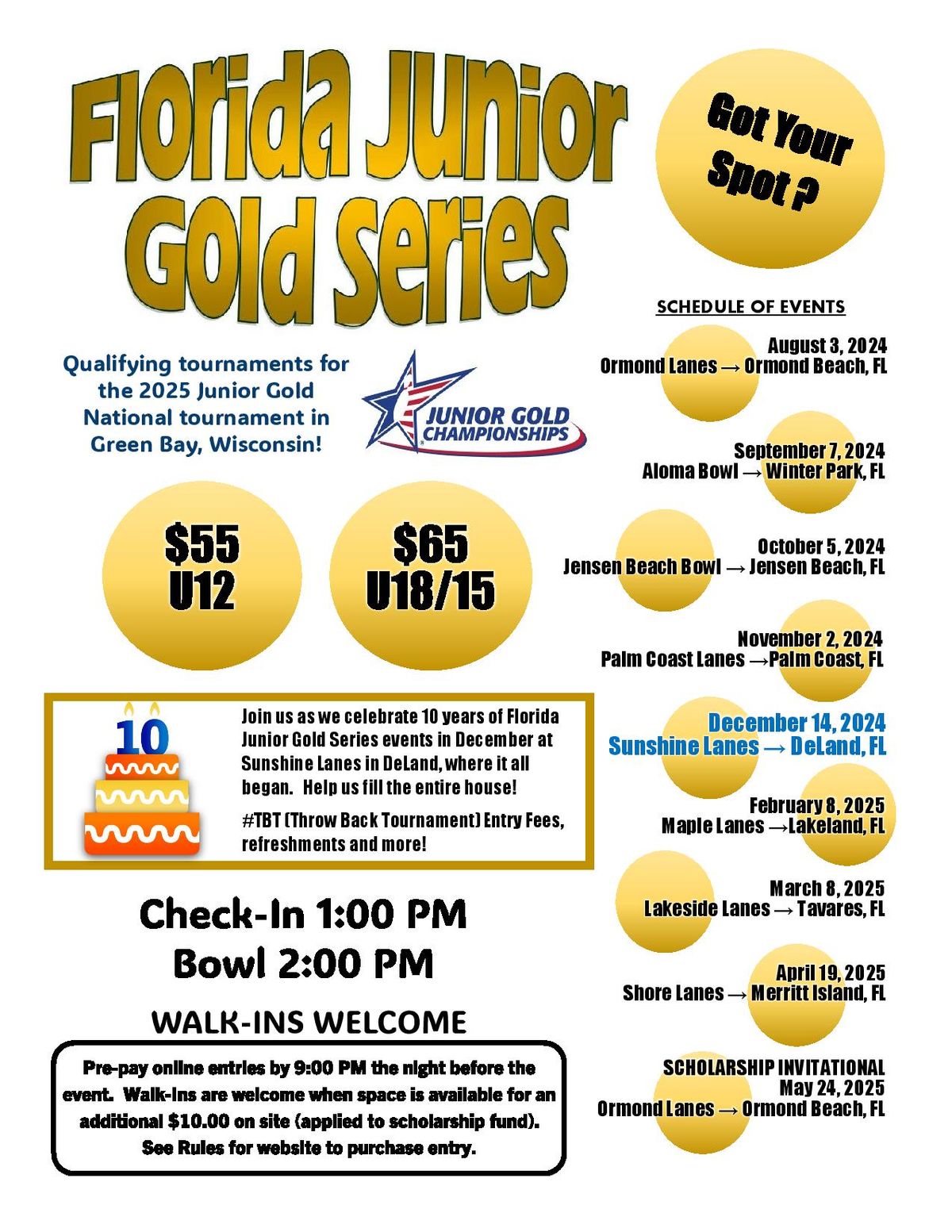 Florida Junior Gold Series - Lakeside Lanes - Tavares, FL - March 8, 2025