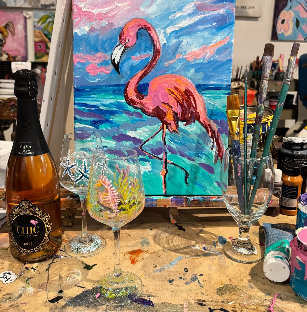 \u201cNEW YEAR\u2019S DAY\u201d Painting Class on Wine Glasses & Canvas ! 