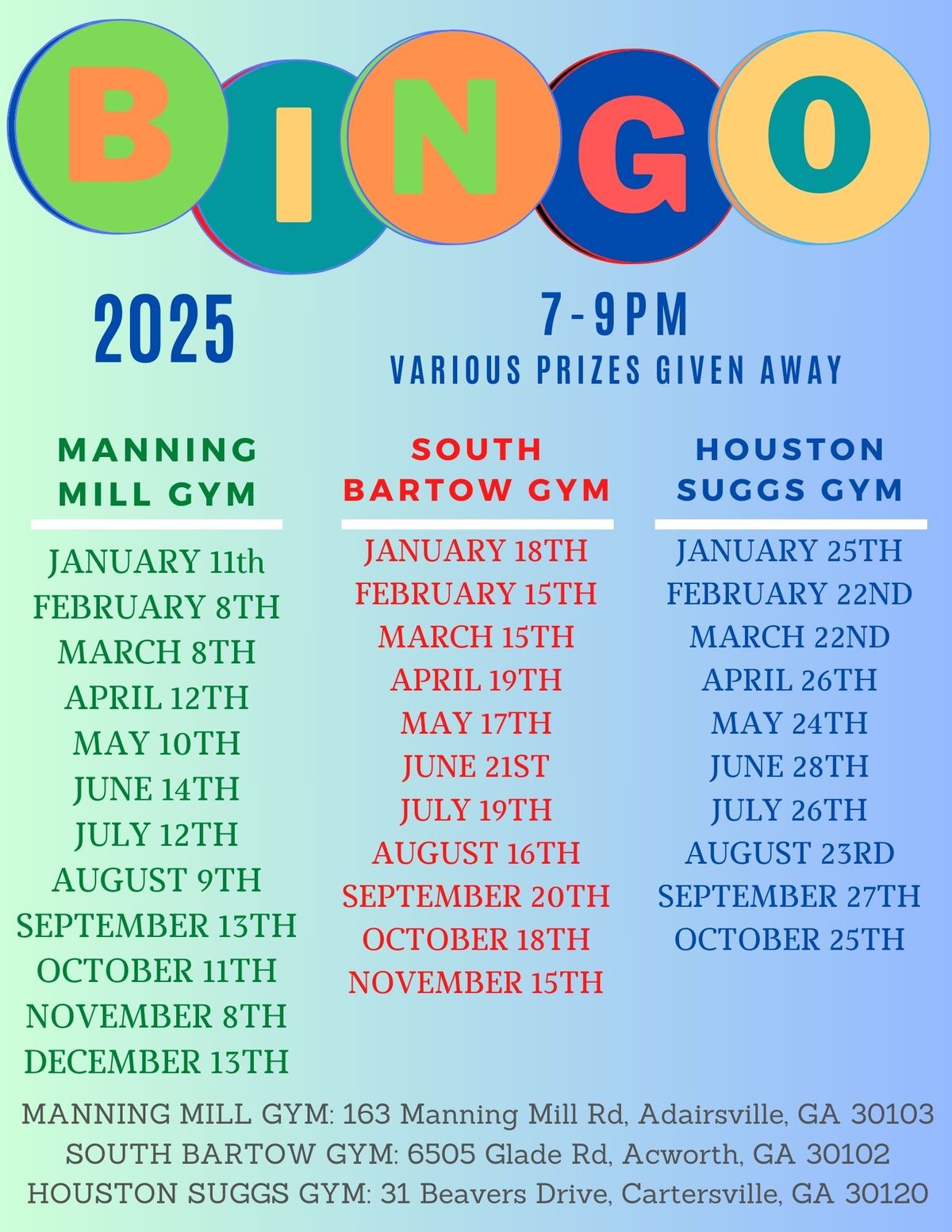 BINGO @ Houston Suggs Gym