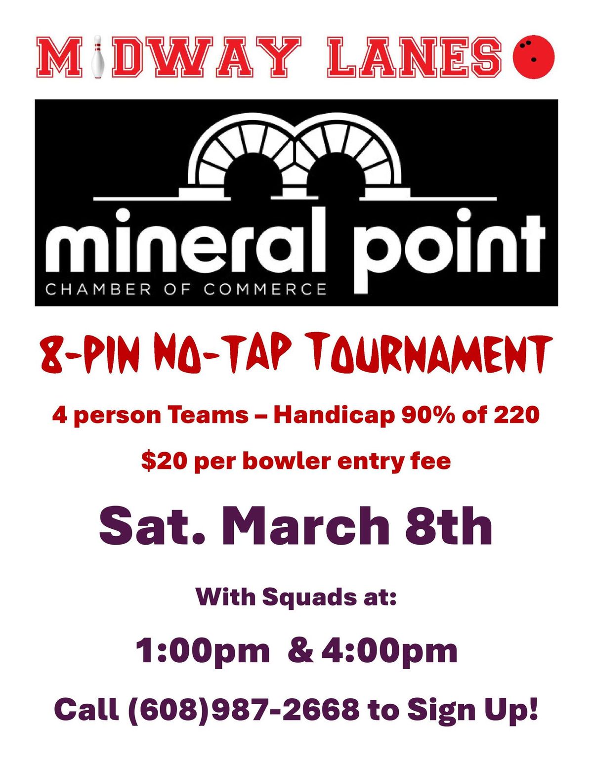 Mineral Point Chamber of Commerce - 8 Pin No-Tap Team Tournament