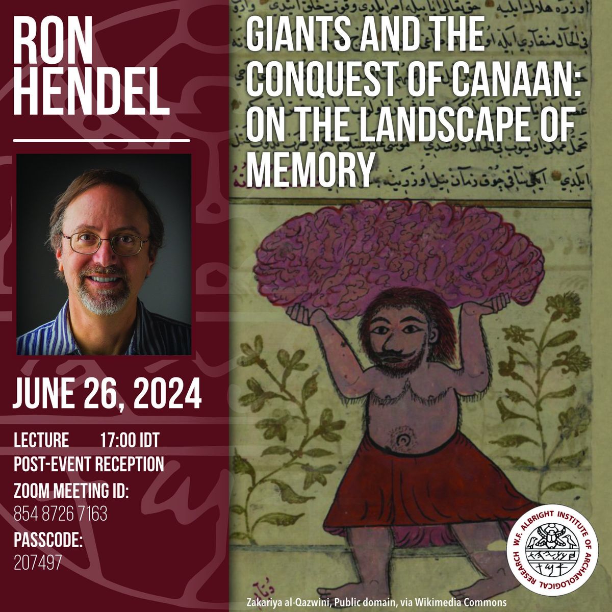 Public Lecture - Ron Hendel: "Giants and the Conquest of Canaan: On the Landscape of Memory"