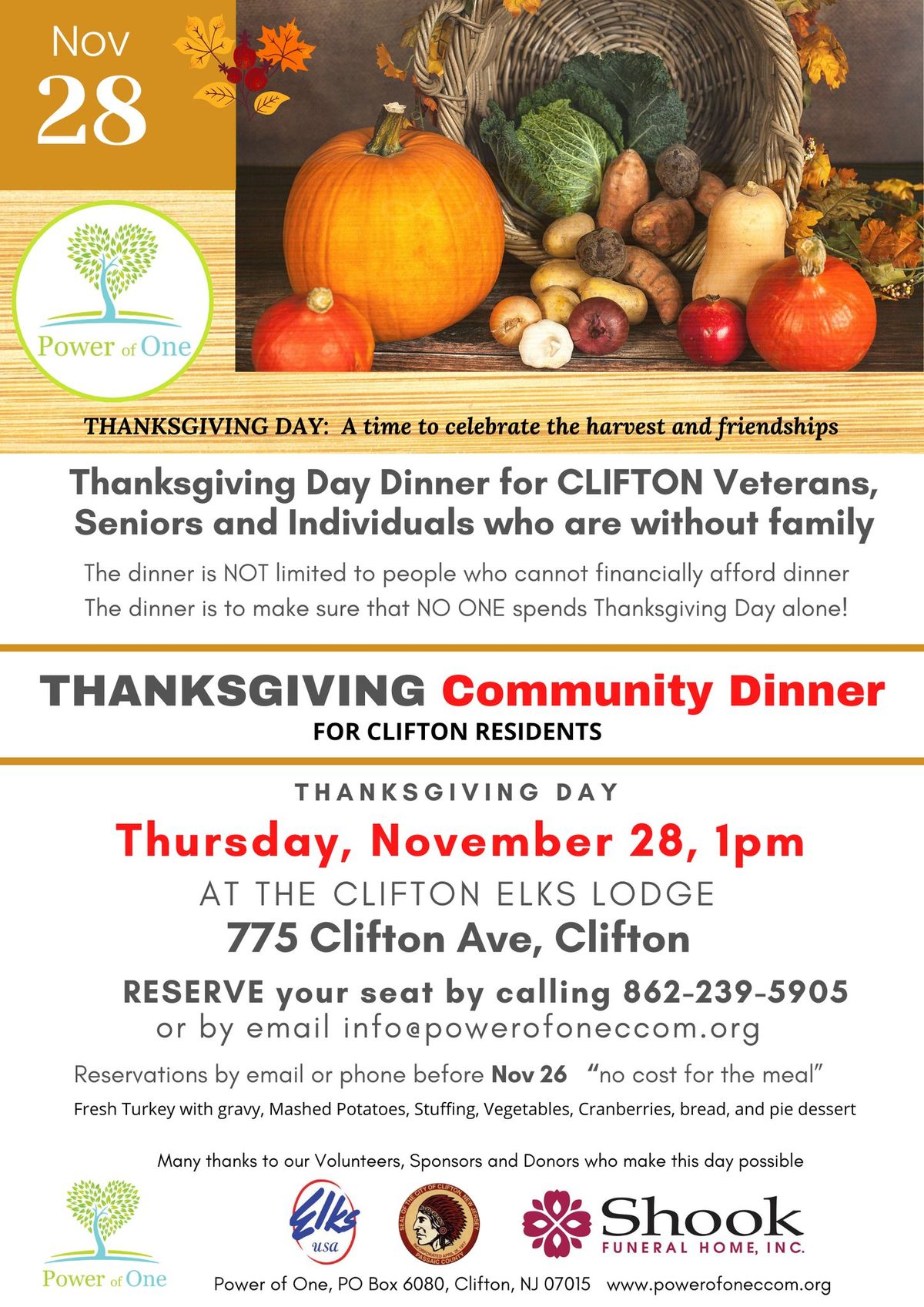 Thanksgiving Day Community Meal- CLIFTON RESIDENTS 