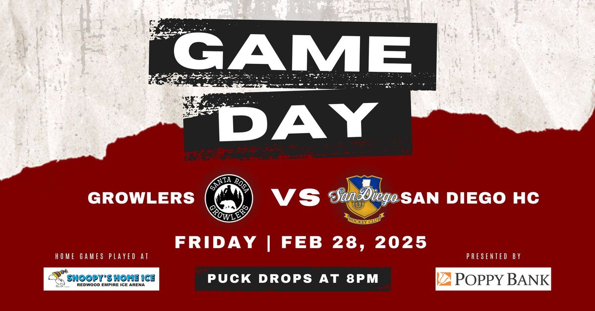 Santa Rosa CA Hockey - Growlers vs San Diego HC