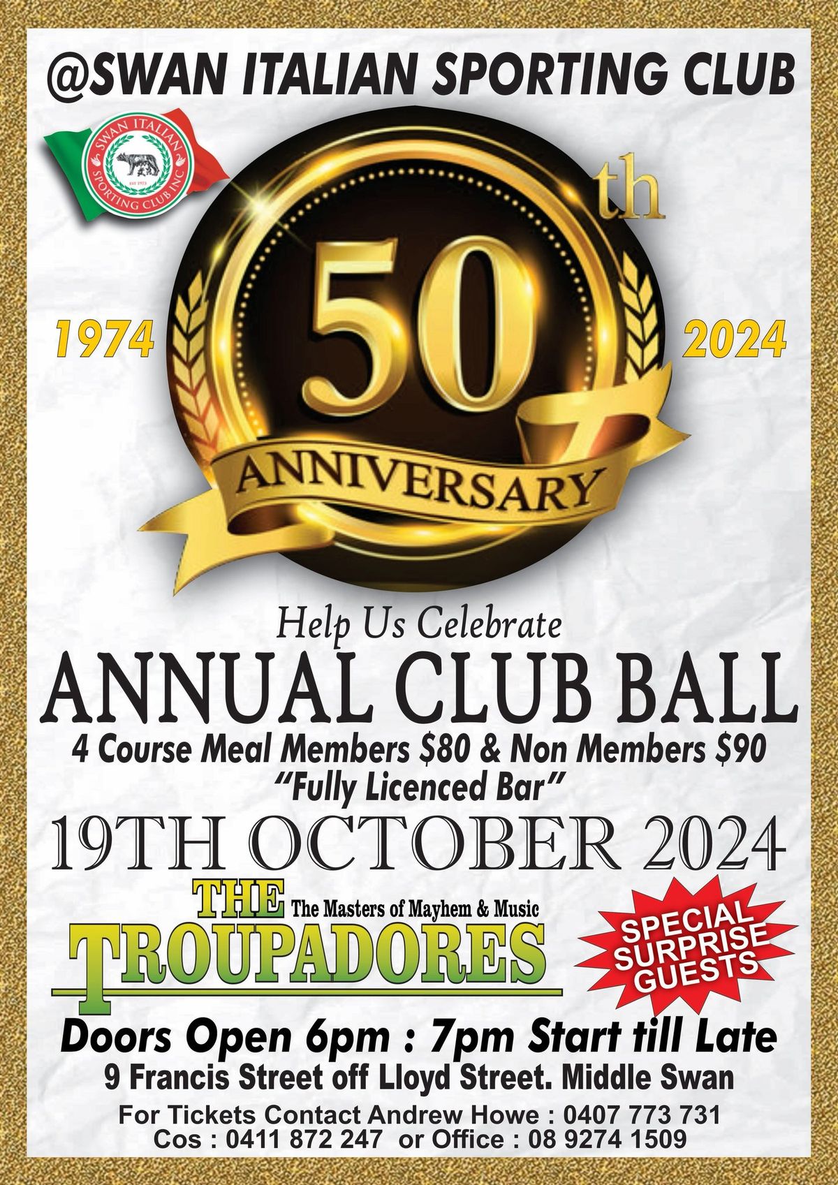 \u201c 50th Anniversary\u201d Celebration Annual Club Ball  