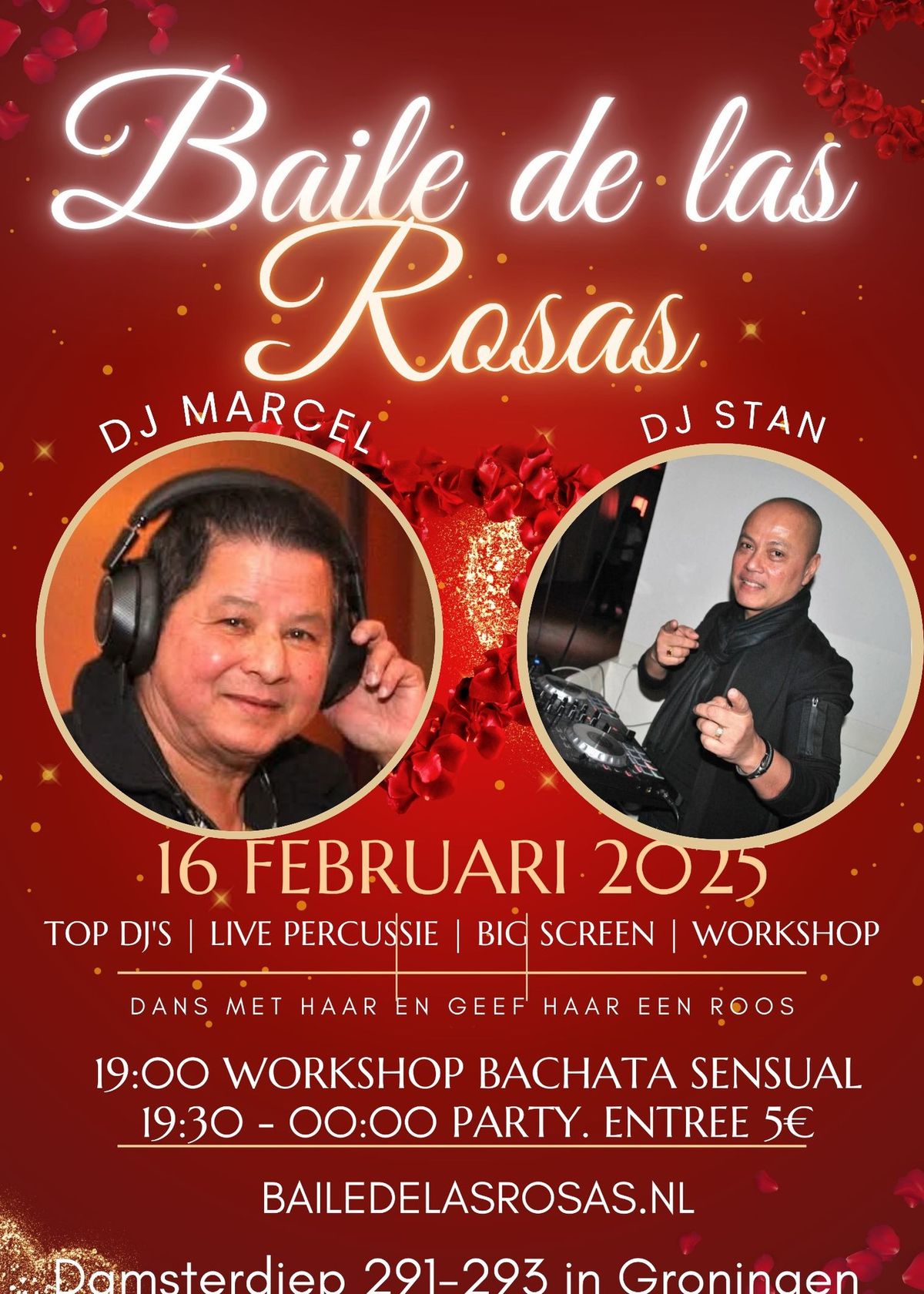 Baile De Las Rosas met Dj Marcel & Dj Stan - Live Percussie, Workshop & Gratis Rozen voor de Dames 