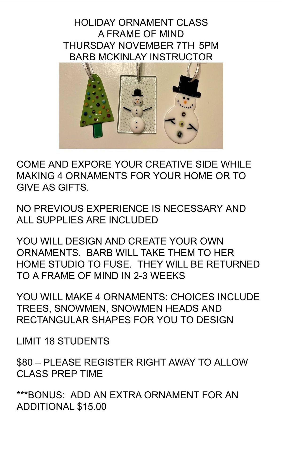 Glass Class: Christmas Ornaments