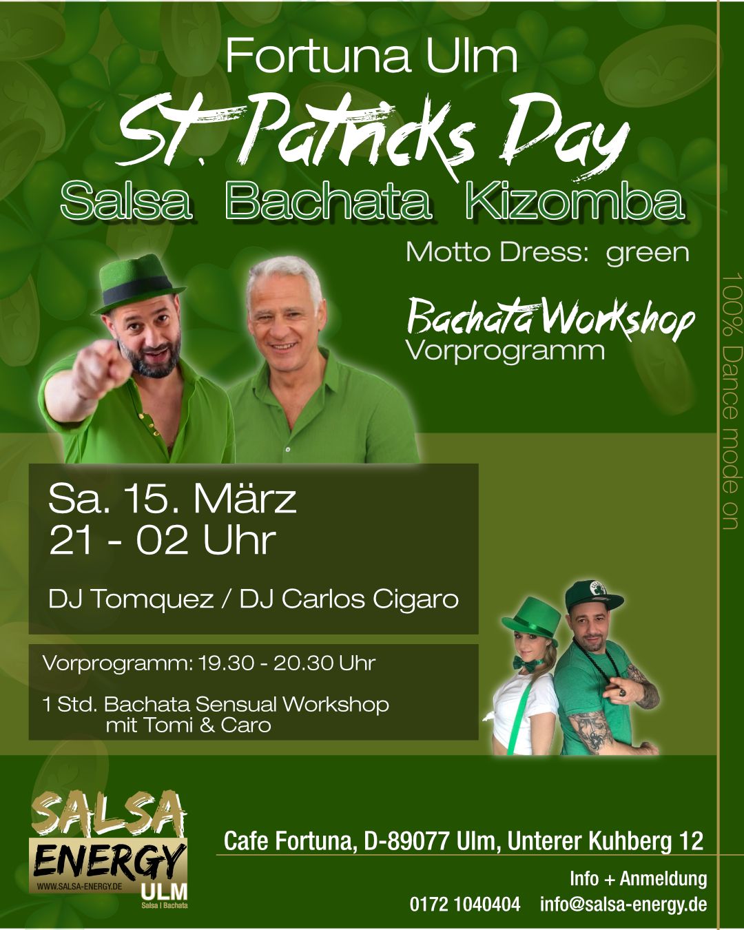 Fortuna Party Ulm \u2013 Salsa, Bachata & Kizomba St. Patricks Day \u2013 Green + Bachata Workshop