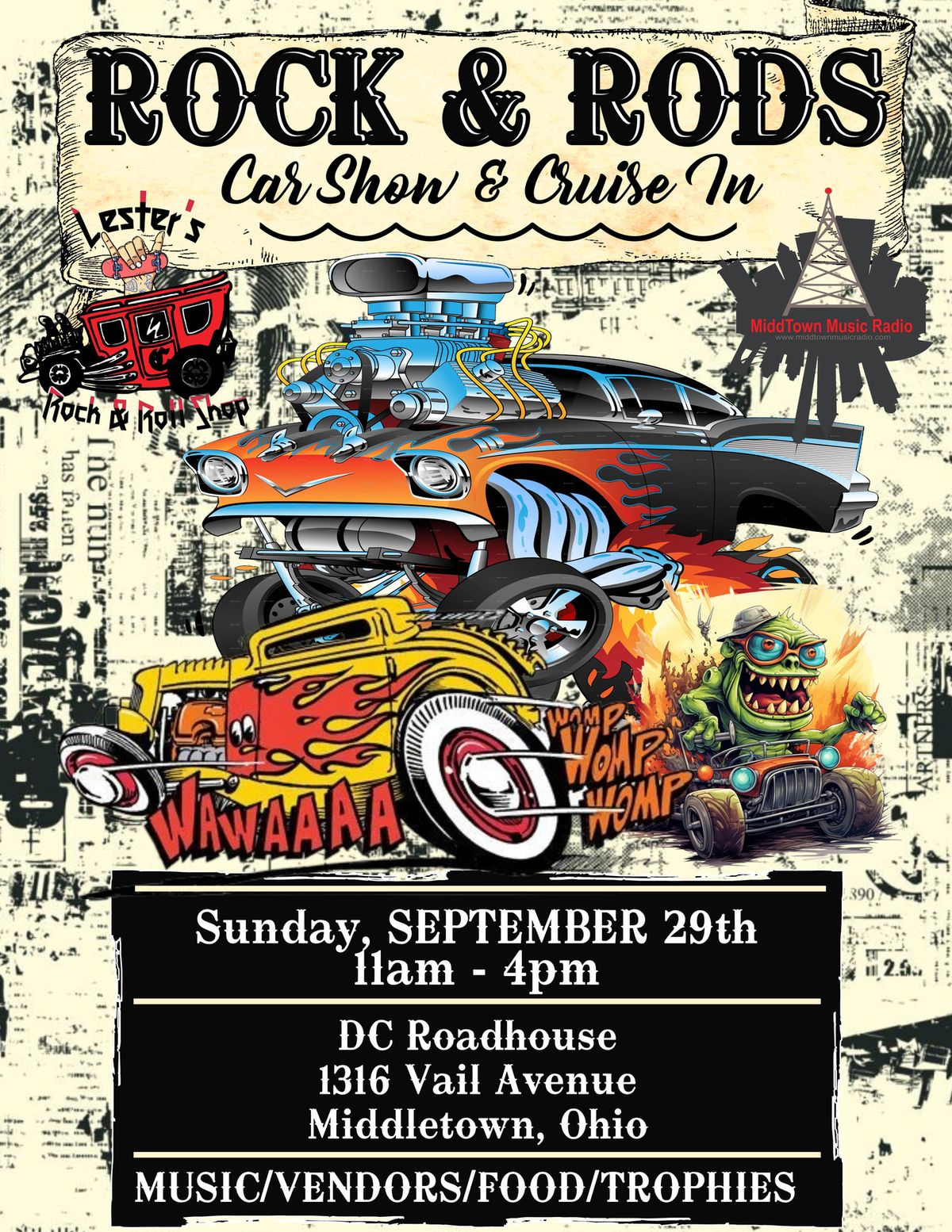 Middtown Music Radio and Lester's Rock N Roll Shop present Rock & Rods Car Show and Cruise In