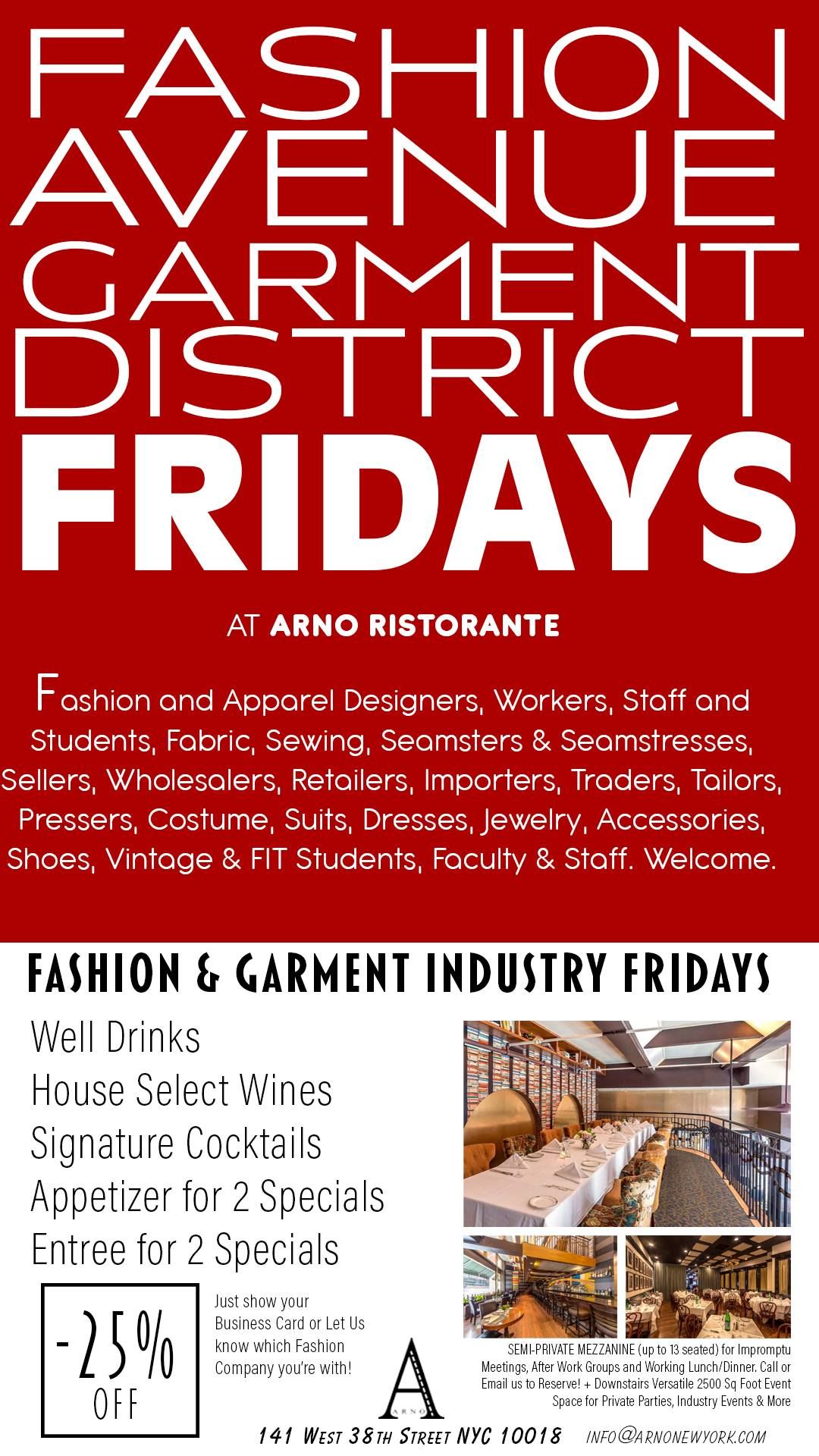 Fashion Avenue Garment District - Fashion Industry Happy Hour Specials (25% off) 5pm-close