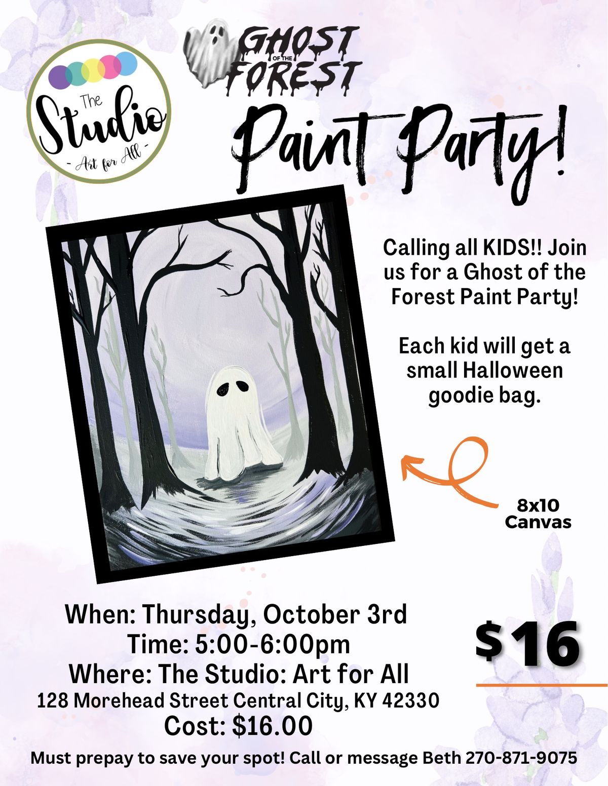 KIDS Paint Party (Ghost of the Forest) at The Studio: Art for All 