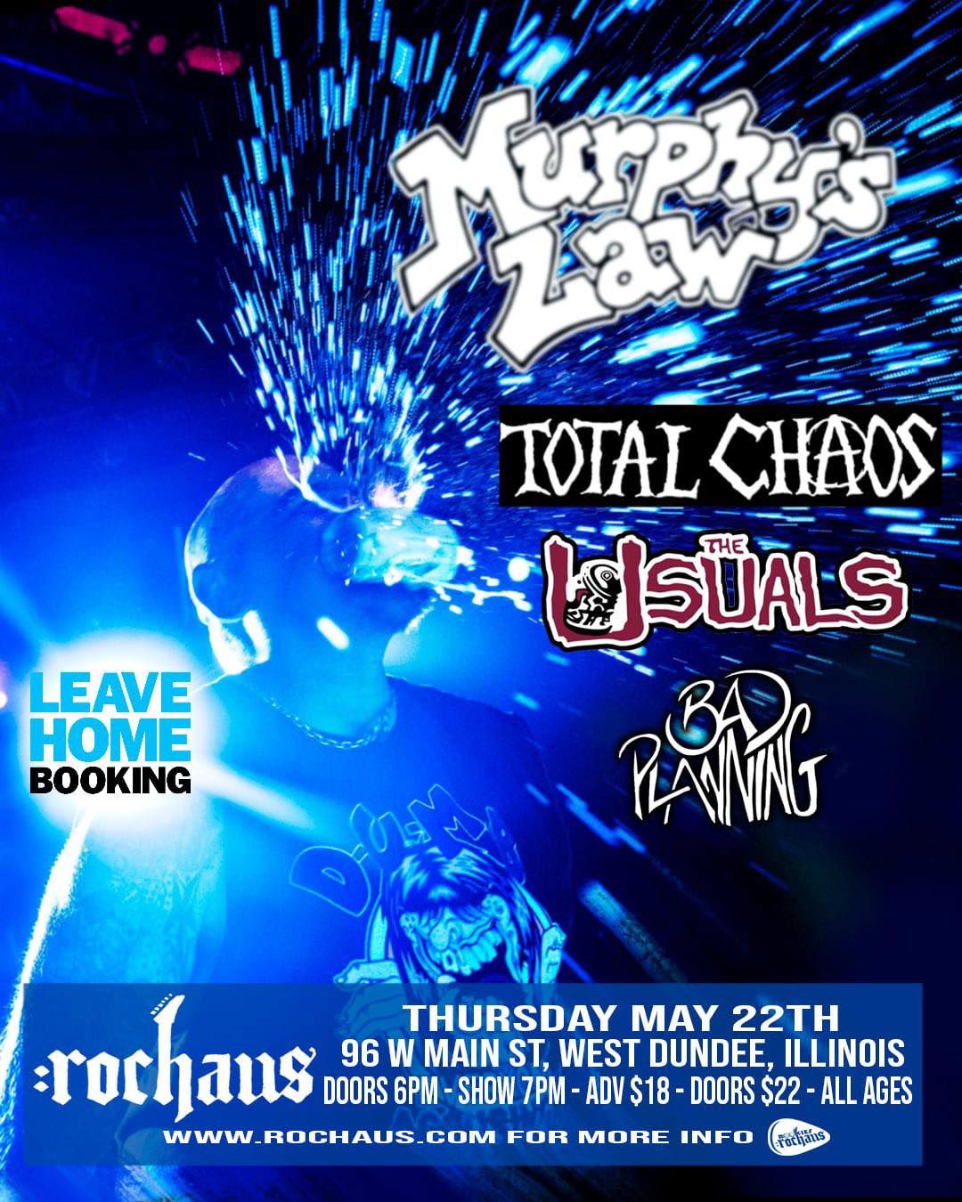 Punk Legends Murphy's Law comes to Rookies Rochaus with guests Total Chaos, The Usuals, Bad Planning