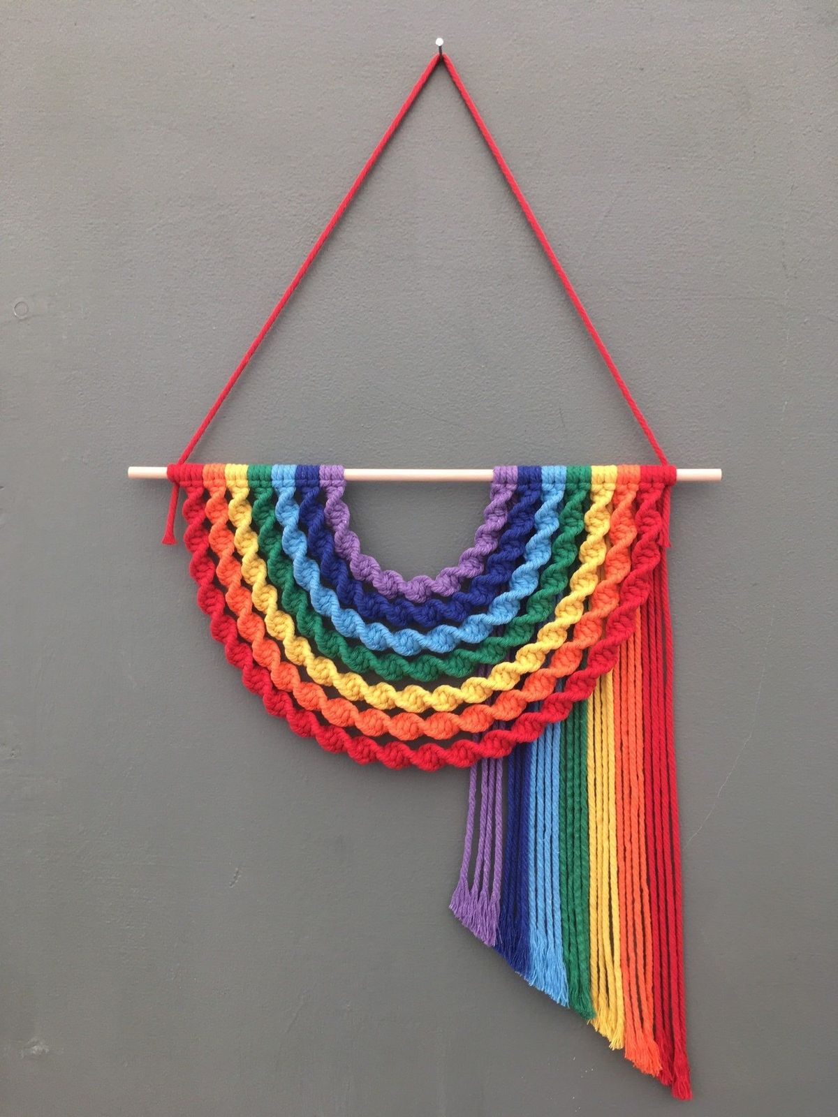 Rainbow macrame wall hanging class at Stonecloud