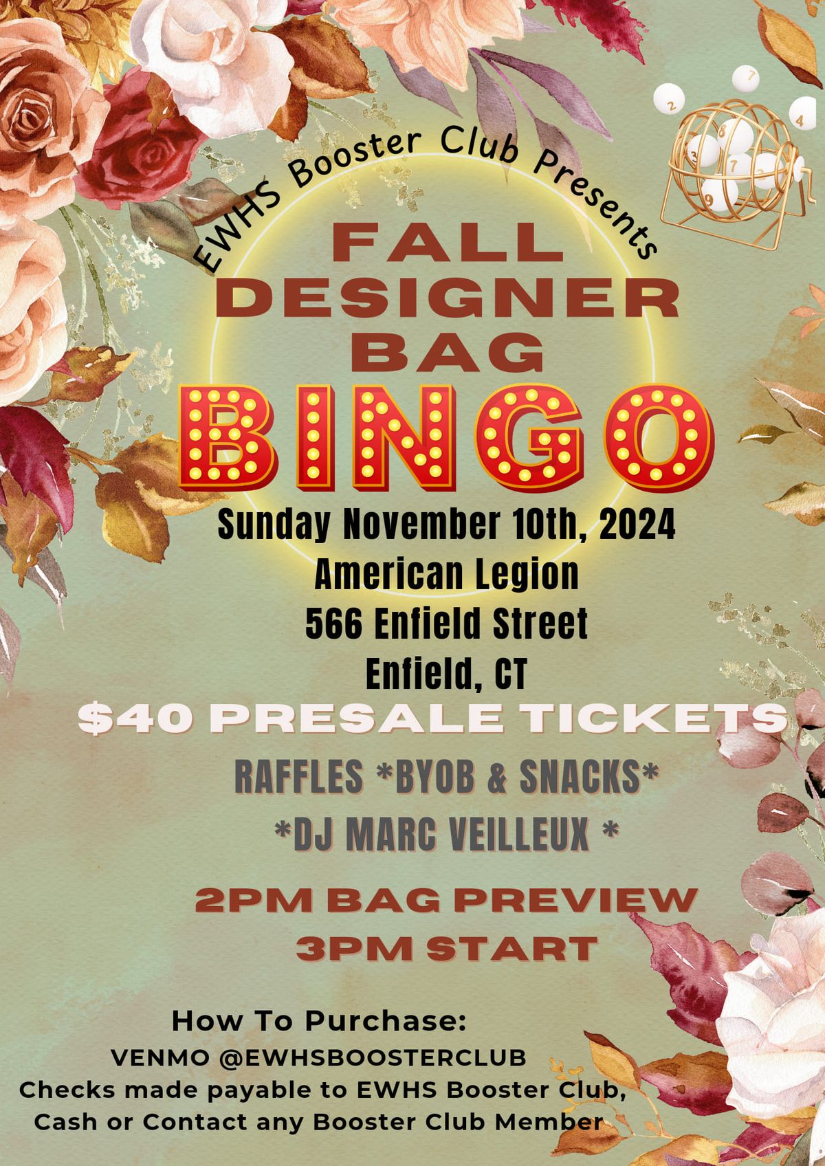 EAST WINDSOR BOOSTER CLUB FALL DESIGNER BAG BINGO 2024