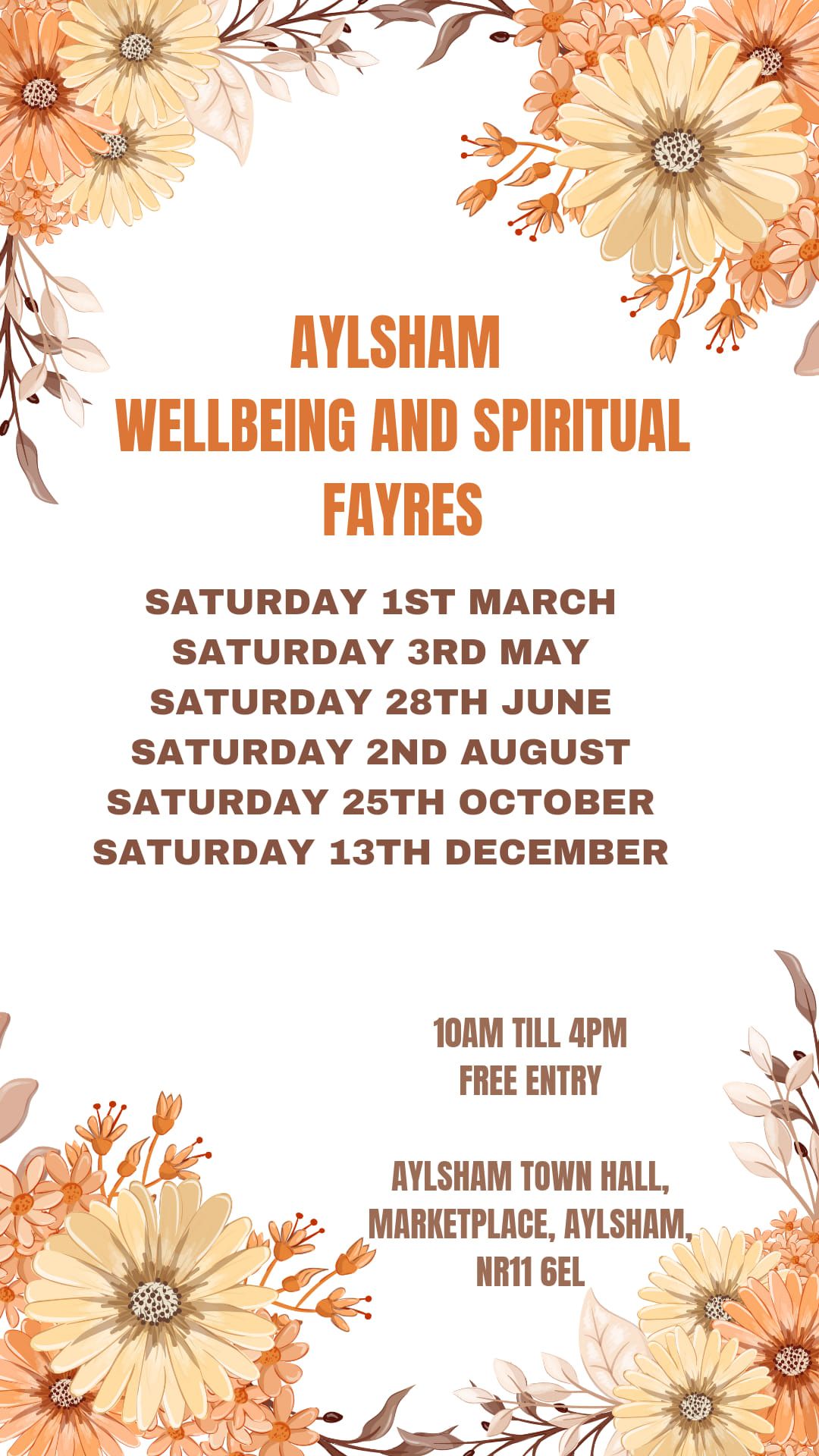 Aylsham spiritual and wellbeing fayre. sat 1st march