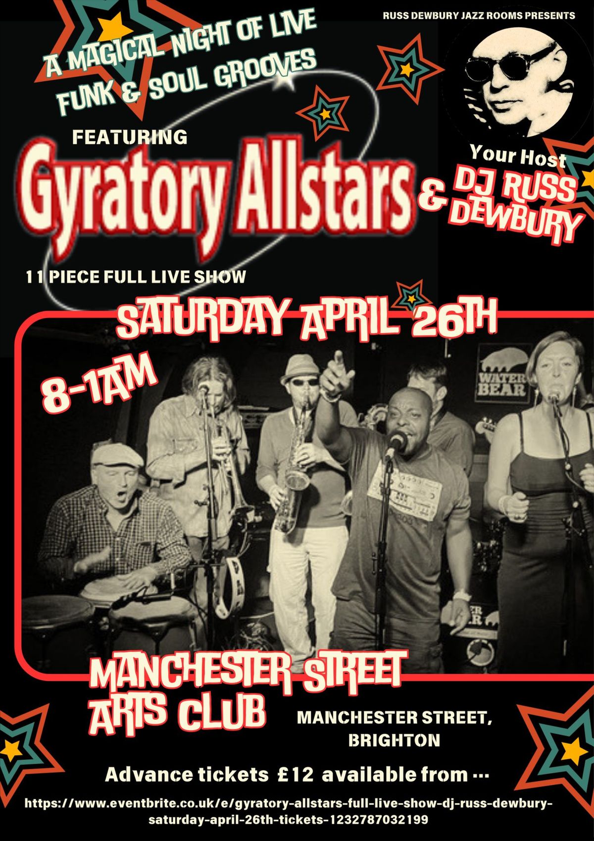 Gyratory All Stars 11 piece Live show &  DJ Russ Dewbury  Saturday April 26th Brighton!