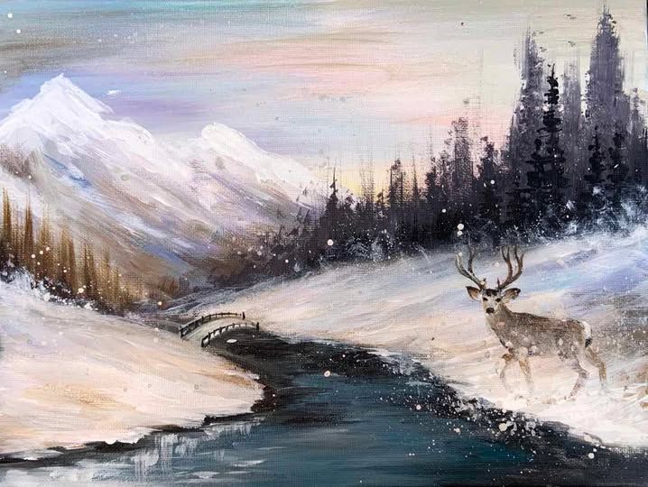 "Deer In Winter" In Person Paint Night Event Friday 7:00 p.m in West Seattle (Wine Included)