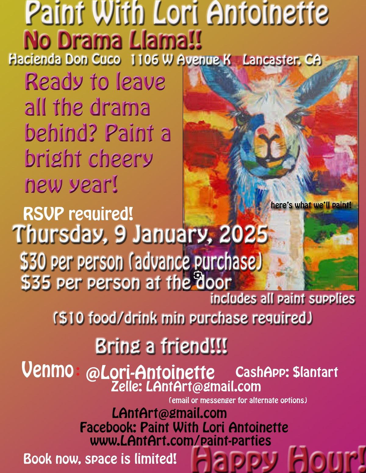 No DRAMA LLAMA!  Paint with Lori Antoinette at Don Cuco