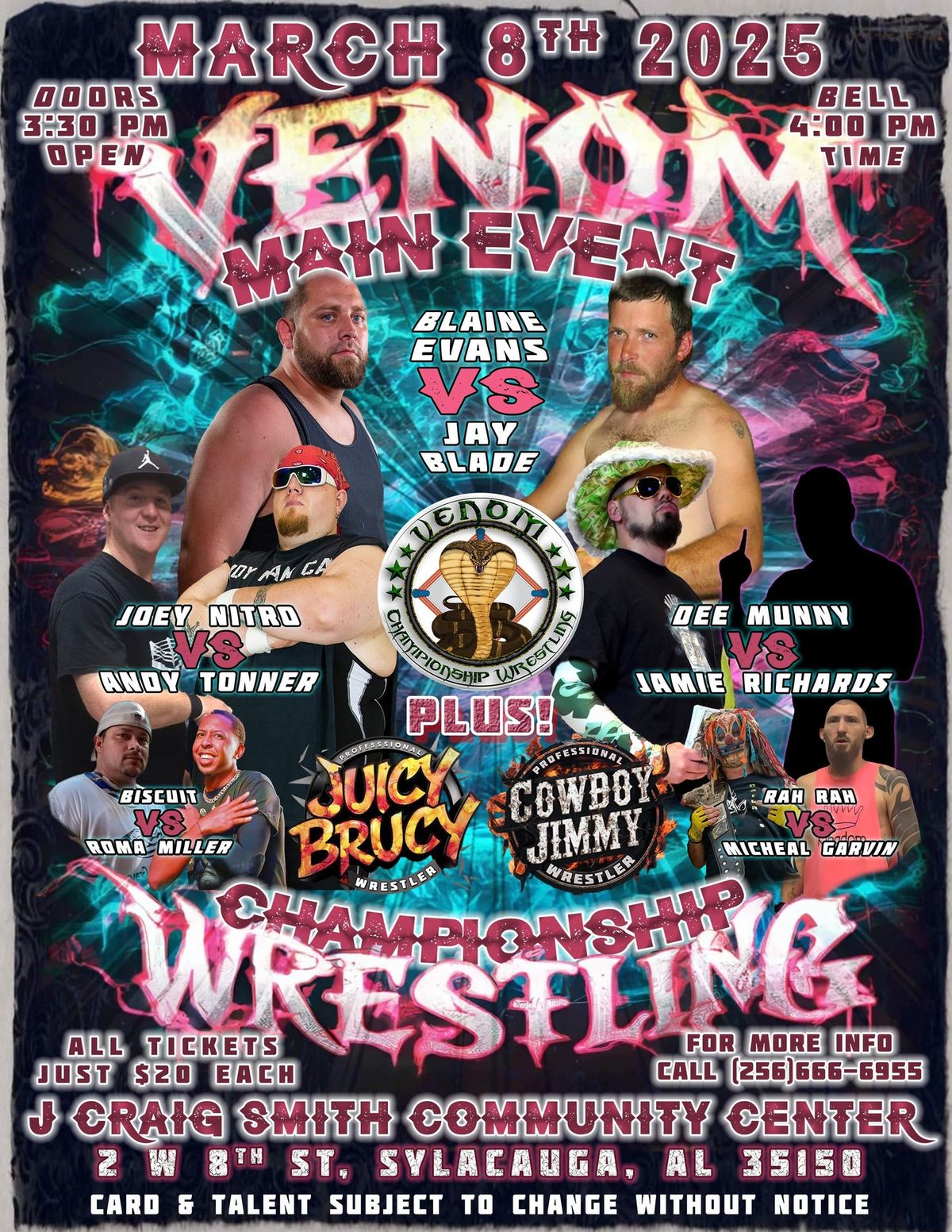 Venom Championship Wrestling Returns to Sylacauga Al 