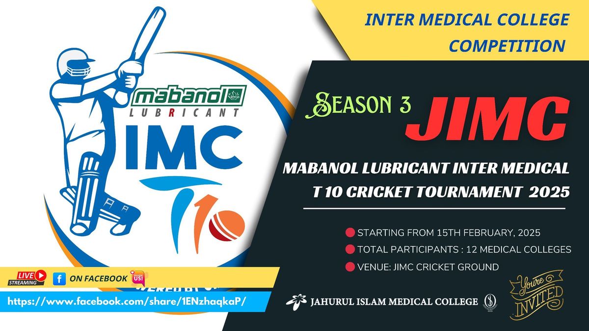 JIMC Mabanol Lubricant Inter Medical T10 Cricket Tournament 2025 \u2013 Season 3