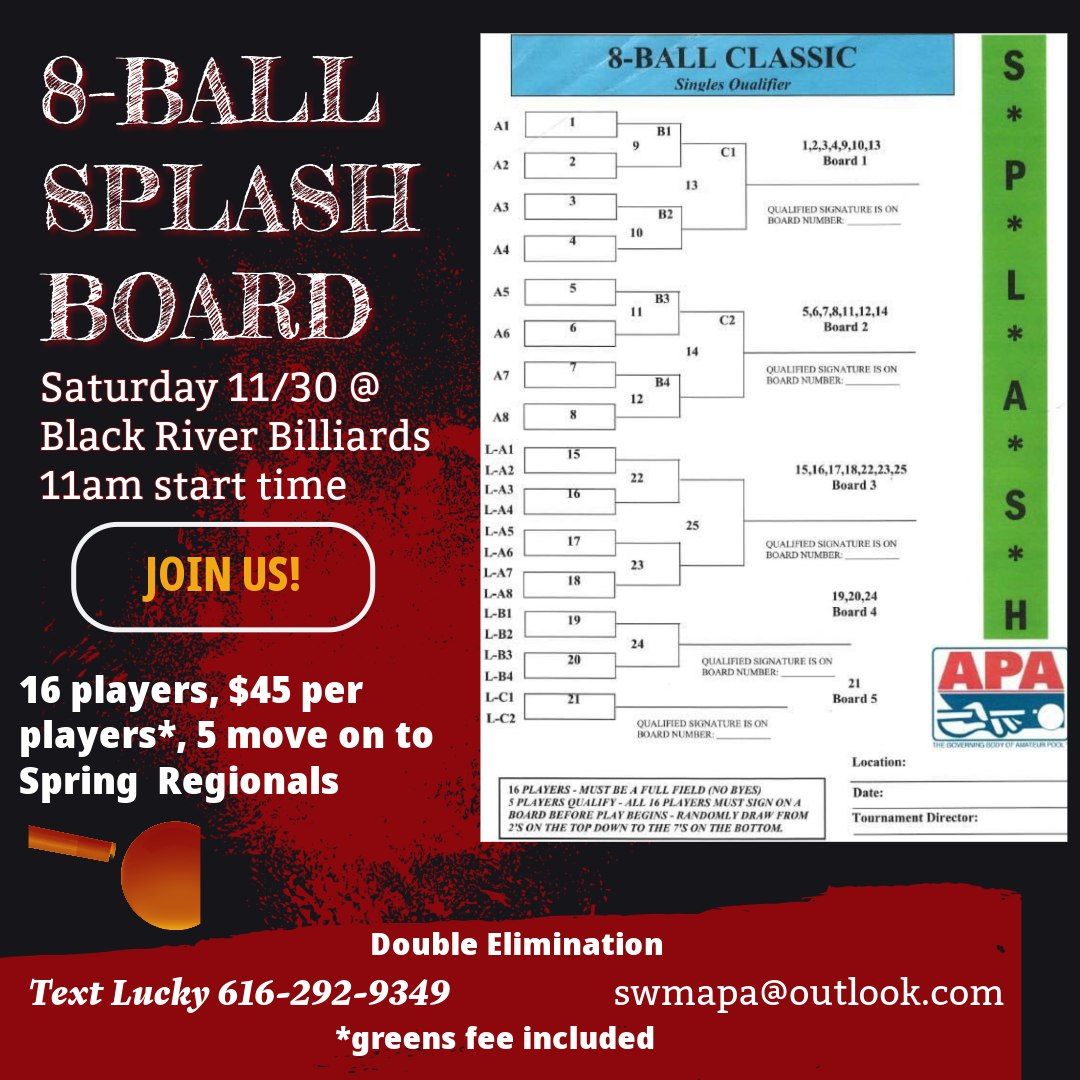 8 Ball Splash Boards at Black River Billiards 