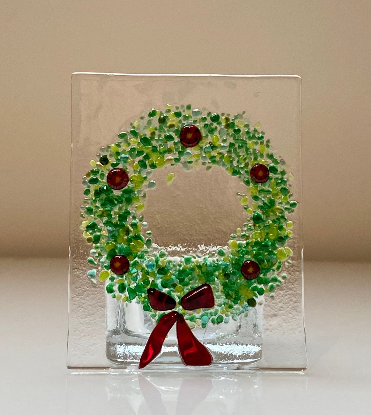 Christmas tealight holder, fused glass workshop