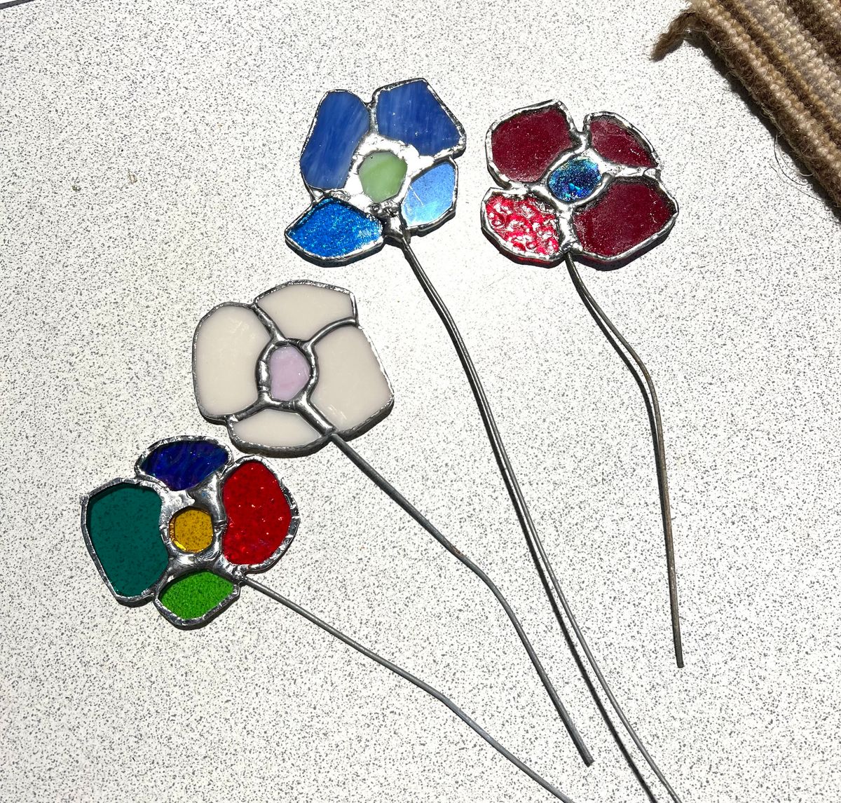 Stained glass flower making at Eco Hub, Emley