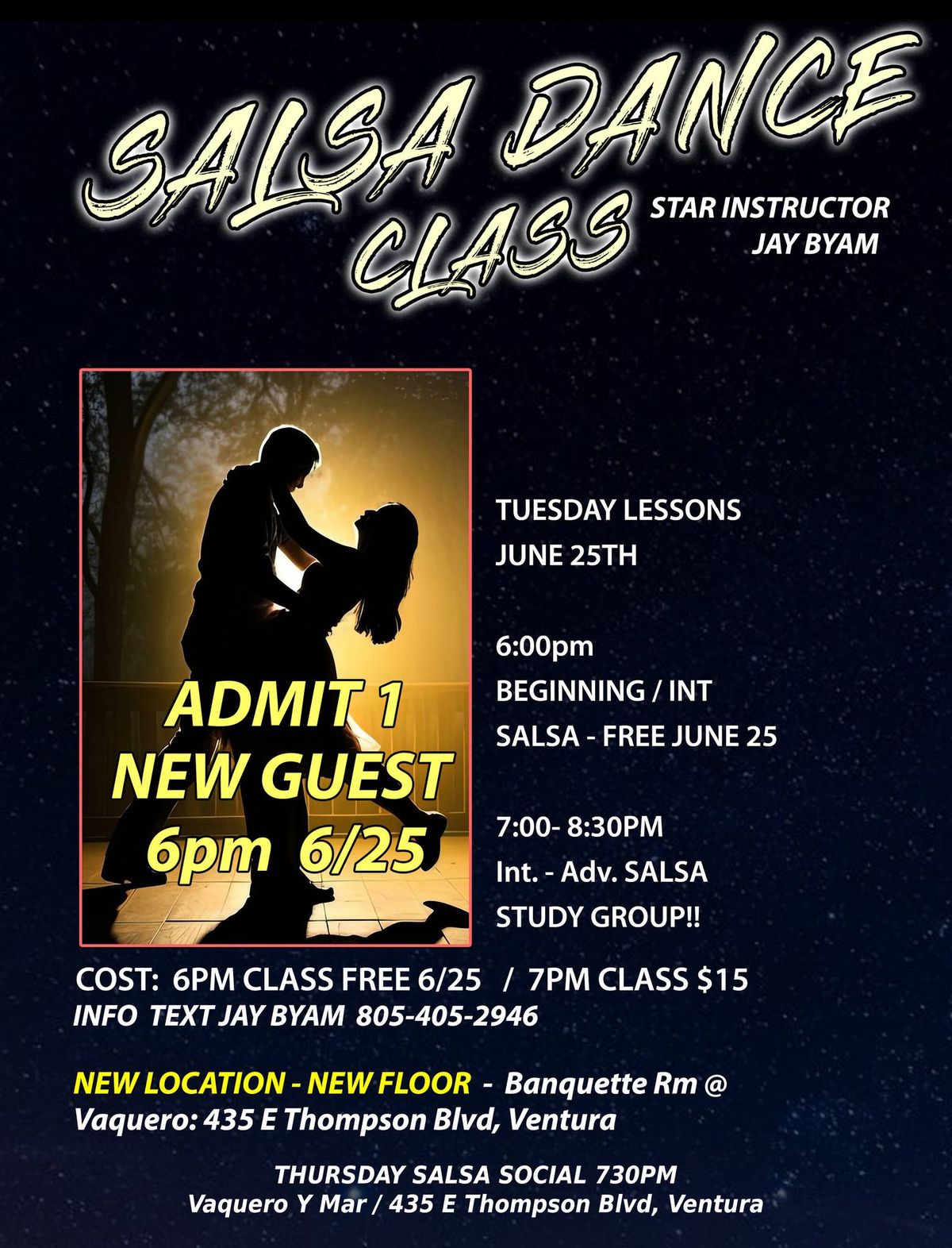 TUESDAY  SALSA STUDY CLASS - NEW GUESTS FREE JUNE 25